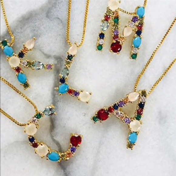 Multi-colored CZ & Stone Initial Necklaces-Boutique - Picture 12 of 16